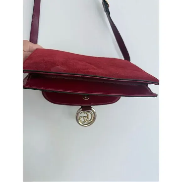 Gucci Logo Suede Flap GG Ring Logo Torchon Crossbody Bag Red Women's OS